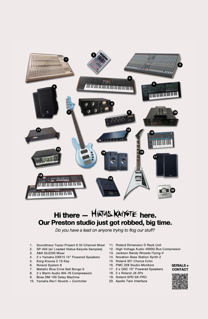 List of Hiatus Kaiyote's stolen music equipment